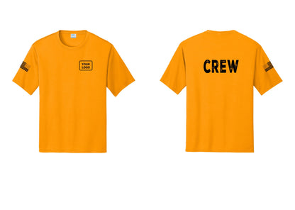 NYC Factory Custom Work Crew Uniform Performance Tee with Your Logo (Rustic) - Your Logo + Back + US Flag Sleeve - Gold