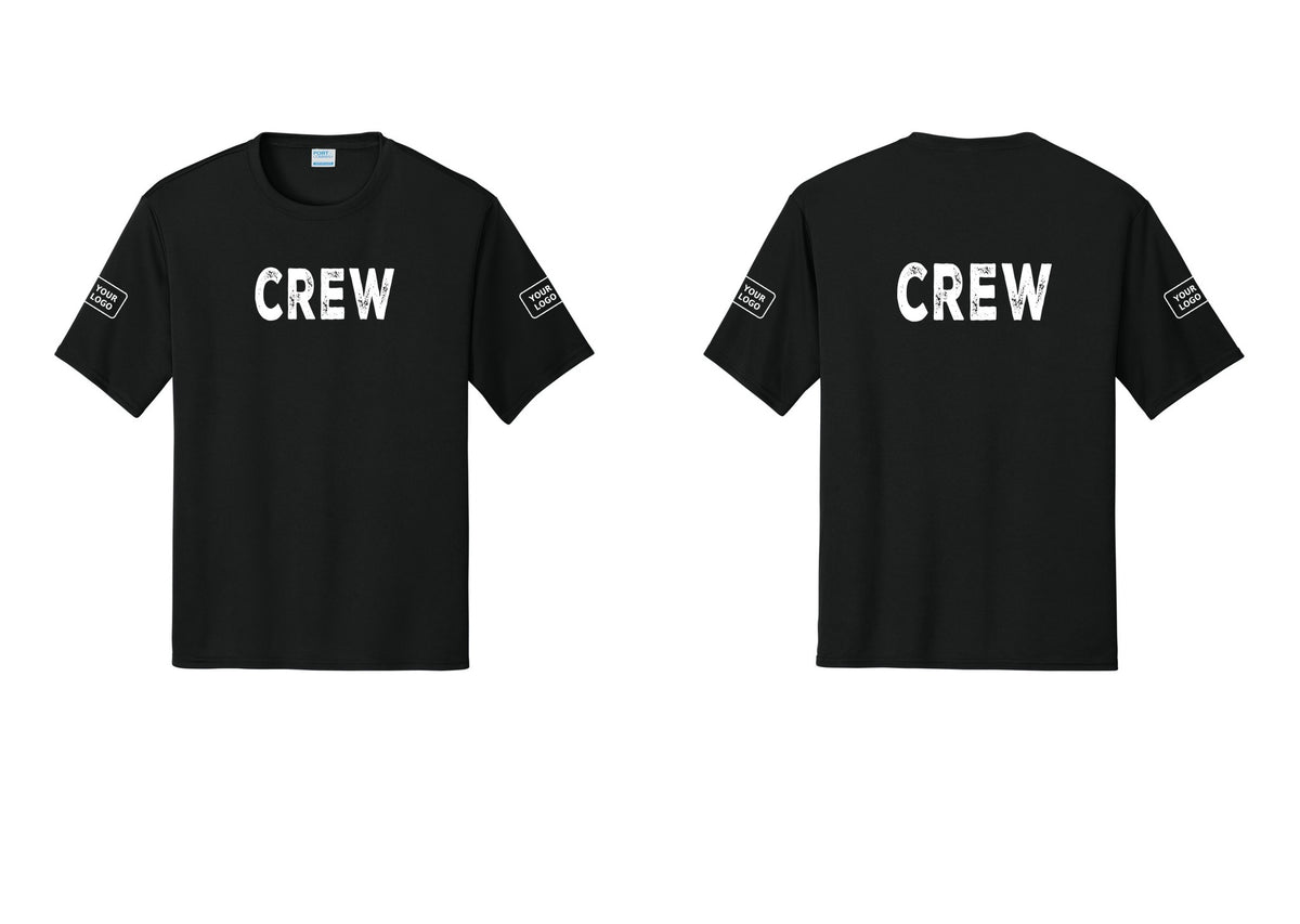 NYC Factory Custom Work Crew Uniform Performance Tee with Your Logo (Rustic) - Front + Back + Your Logo Sleeves - Black