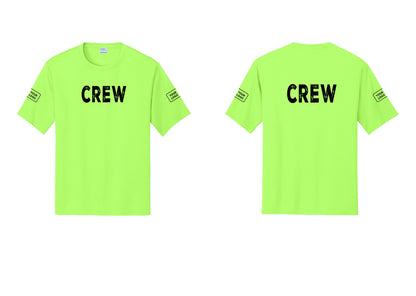 NYC Factory Custom Work Crew Uniform Performance Tee with Your Logo (Rustic) - Front + Back + Your Logo Sleeves - Neon Green
