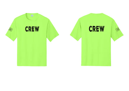 NYC Factory Custom Work Crew Uniform Performance Tee with Your Logo (Rustic) - Front + Back + Your Logo Sleeve - Neon Green