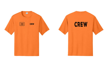 NYC Factory Custom Work Crew Uniform Performance Tee with Your Logo (Rustic) - CREW + Your Logo + Back - Neon Orange