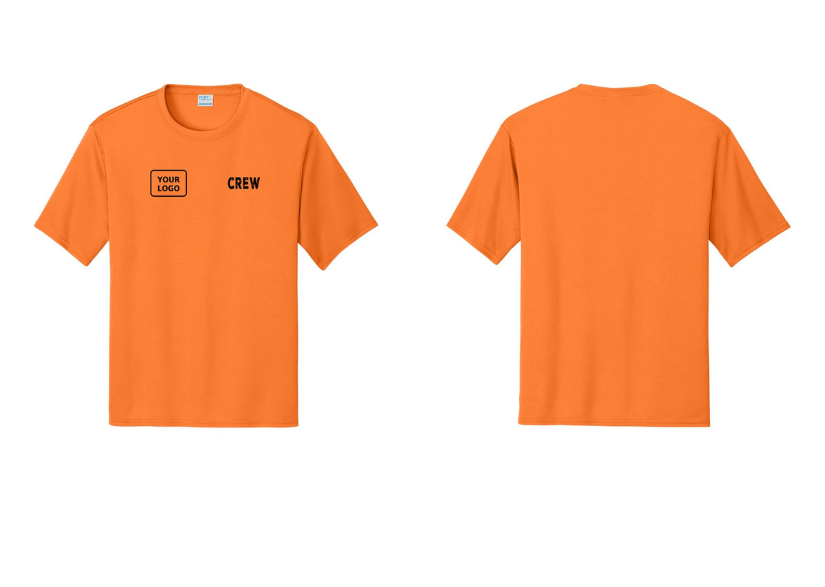 NYC Factory Custom Work Crew Uniform Performance Tee with Your Logo (Rustic) - CREW + Your Logo - Neon Orange