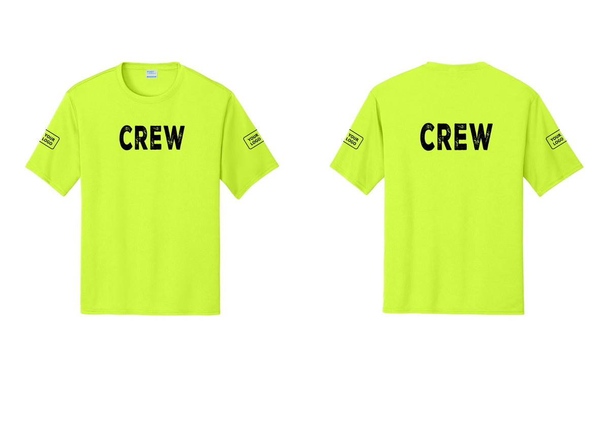 NYC Factory Custom Work Crew Uniform Performance Tee with Your Logo (Rustic) - Front + Back + Your Logo Sleeves - Neon Yellow