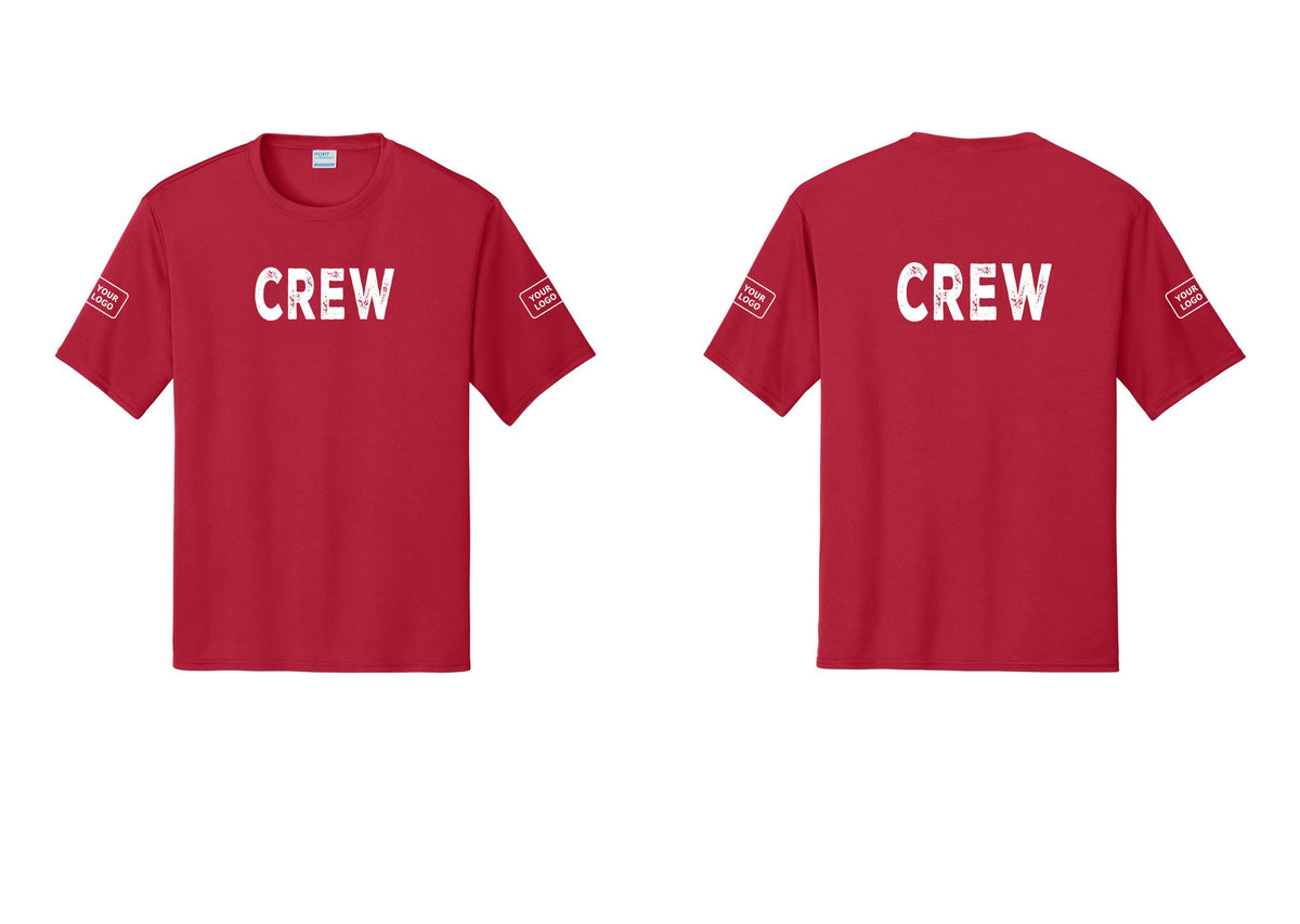 NYC Factory Custom Work Crew Uniform Performance Tee with Your Logo (Rustic) - Front + Back + Your Logo Sleeves - Red