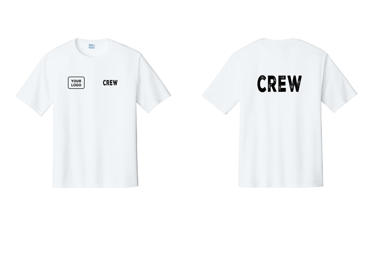 NYC Factory Custom Work Crew Uniform Performance Tee with Your Logo (Rustic) - CREW + Your Logo + Back - White