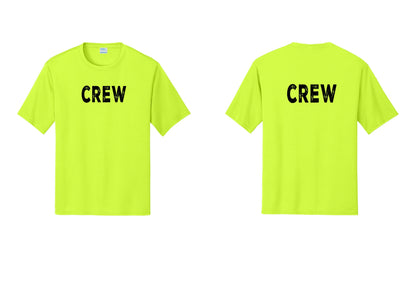 NYC Factory Crew Performance T-Shirt for Event Staff & Production Teams (Rustic) - Front + Back - Neon Yellow