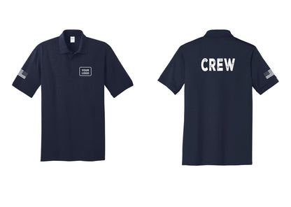 NYC Factory Custom Work Crew Uniform Polo Shirt with Your Logo (Rustic) - Your Logo + Back + US Flag Sleeve - Navy