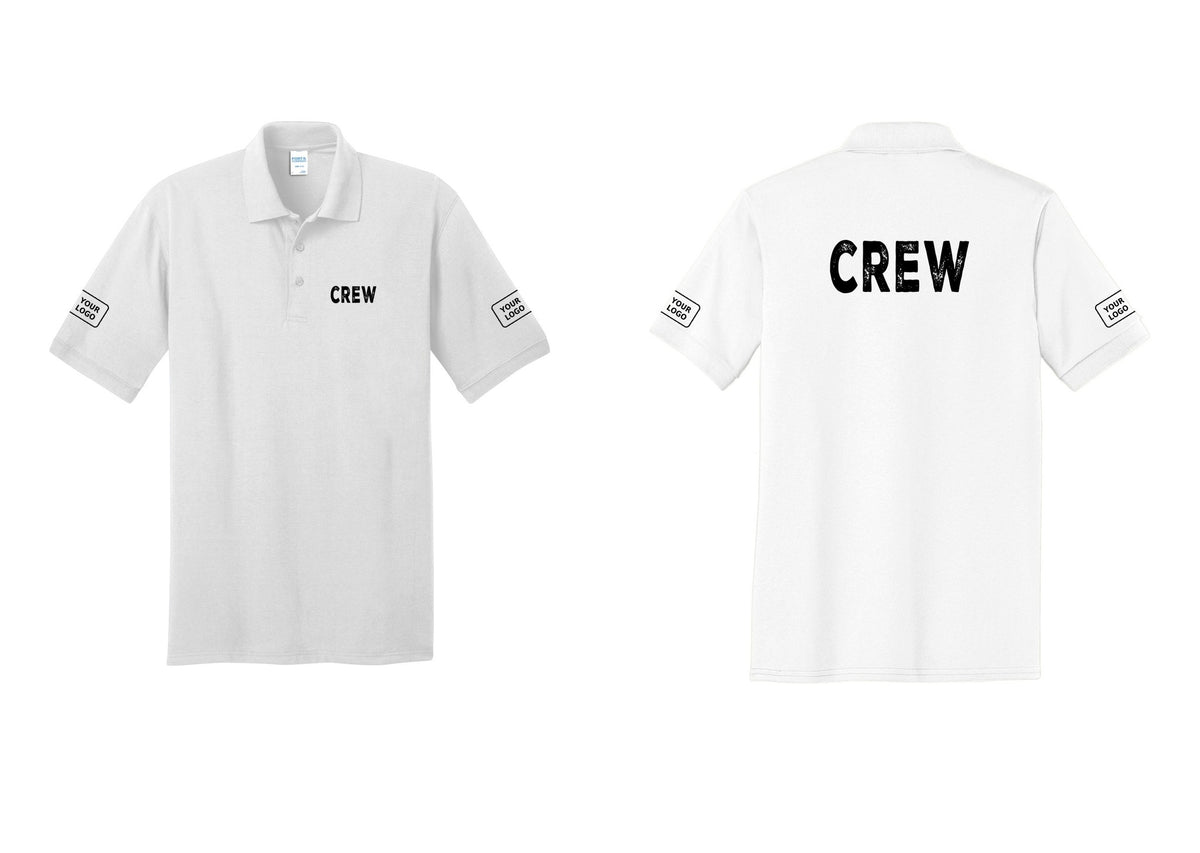 NYC Factory Custom Work Crew Uniform Polo Shirt with Your Logo (Rustic) - Chest + Back + Your Logo Sleeves - White