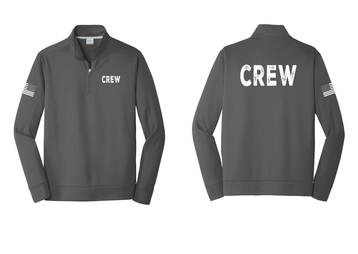 NYC Factory Crew Performance Fleece 1/4-Zip Pullover Sweatshirt for Event Staff & Production Teams (Rustic) - Chest + Back + US Flag Sleeve - Charcoal