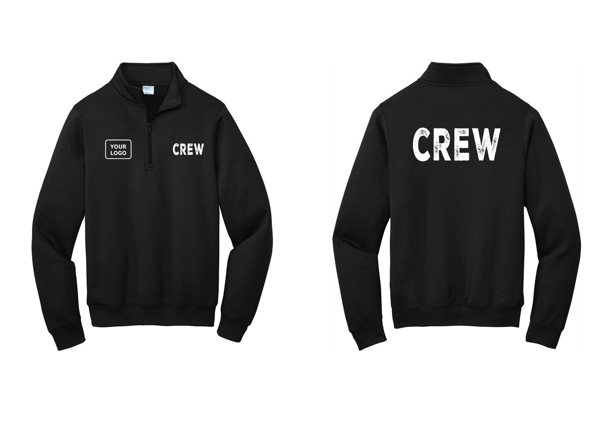 NYC Factory Custom Work Crew Uniform Cotton Fleece 1/4-Zip Pullover Sweatshirt with Your Logo (Rustic) - CREW + Your Logo + Back - Black