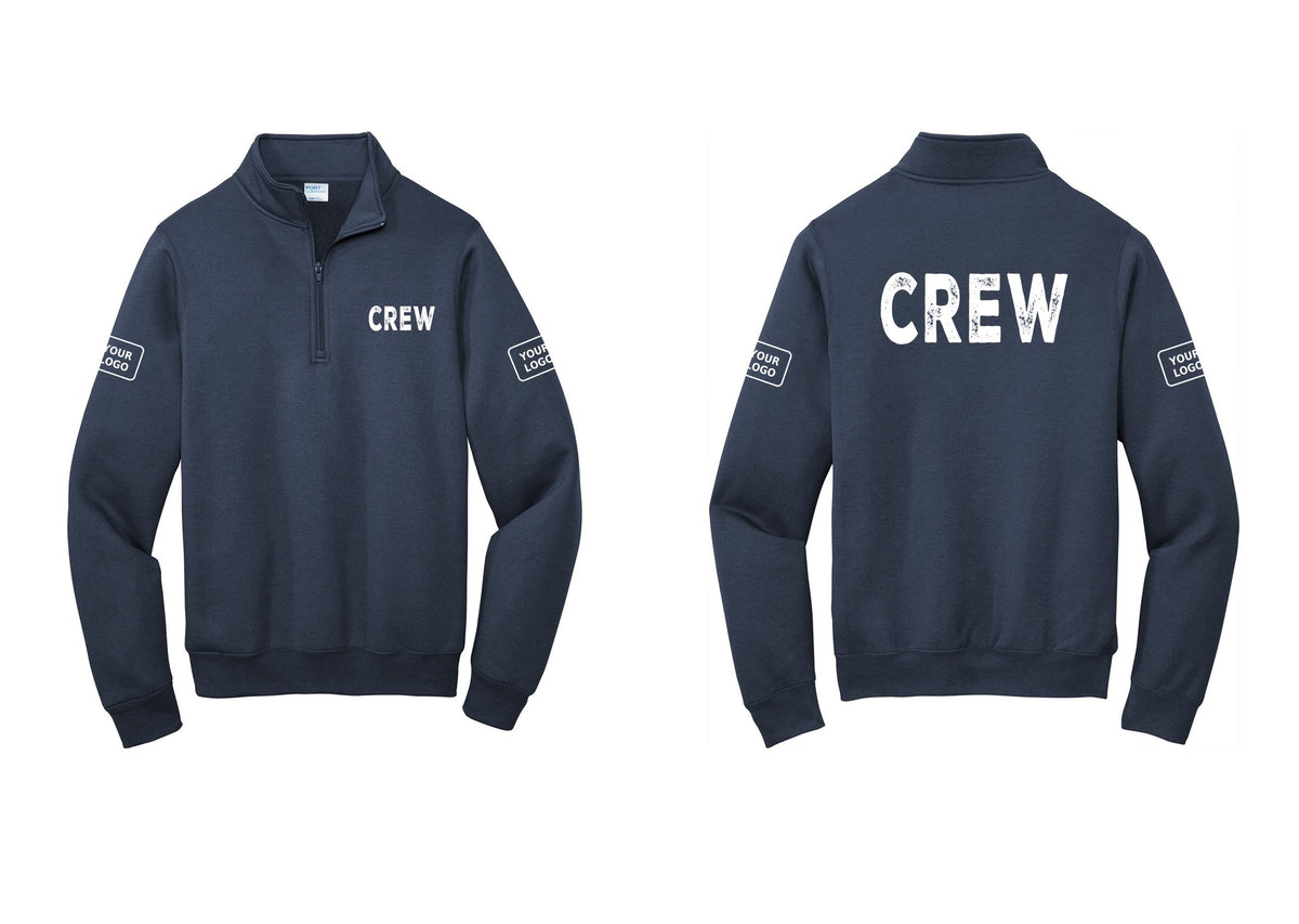 NYC Factory Custom Work Crew Uniform Cotton Fleece 1/4-Zip Pullover Sweatshirt with Your Logo (Rustic) - Chest + Back + Your Logo Sleeves - Navy