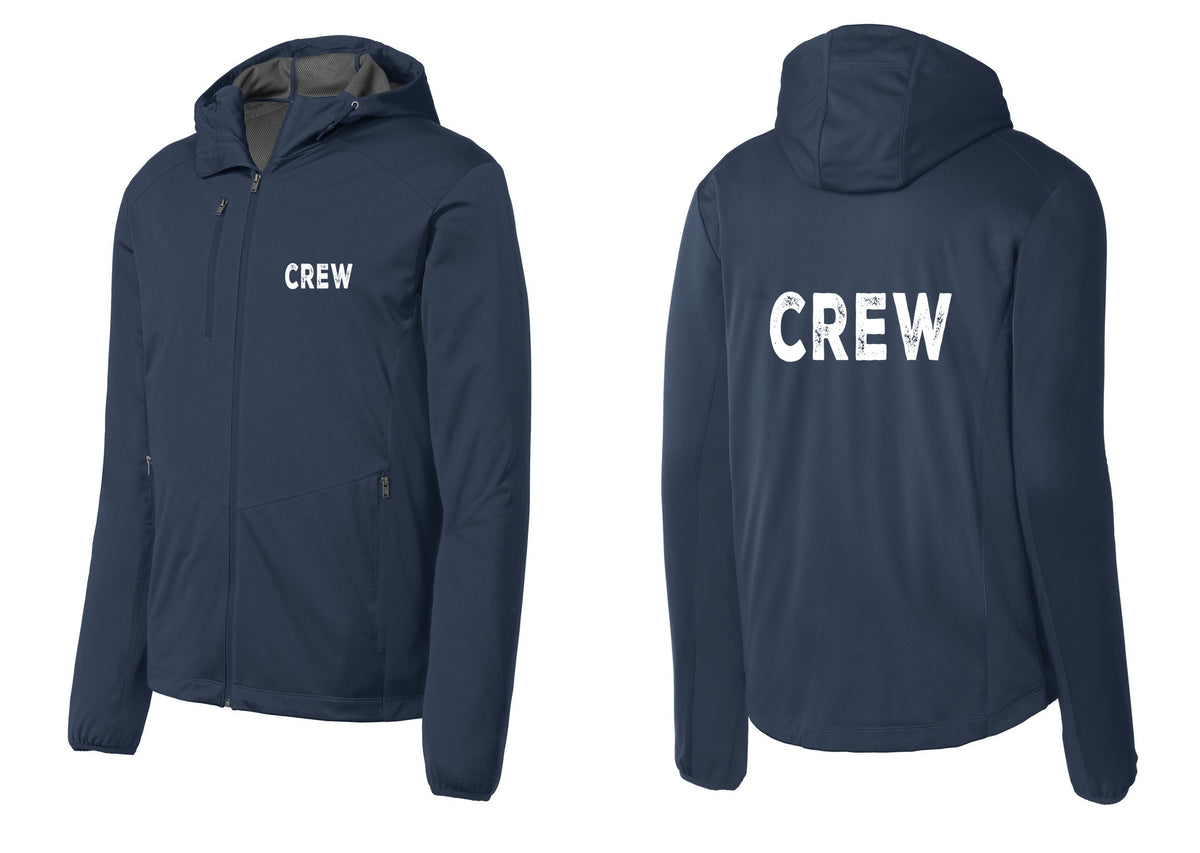 NYC Factory Crew Soft Shell Hooded Jacket for Event Staff & Production Teams (Rustic) - Chest + Back - Dress Blue Navy
