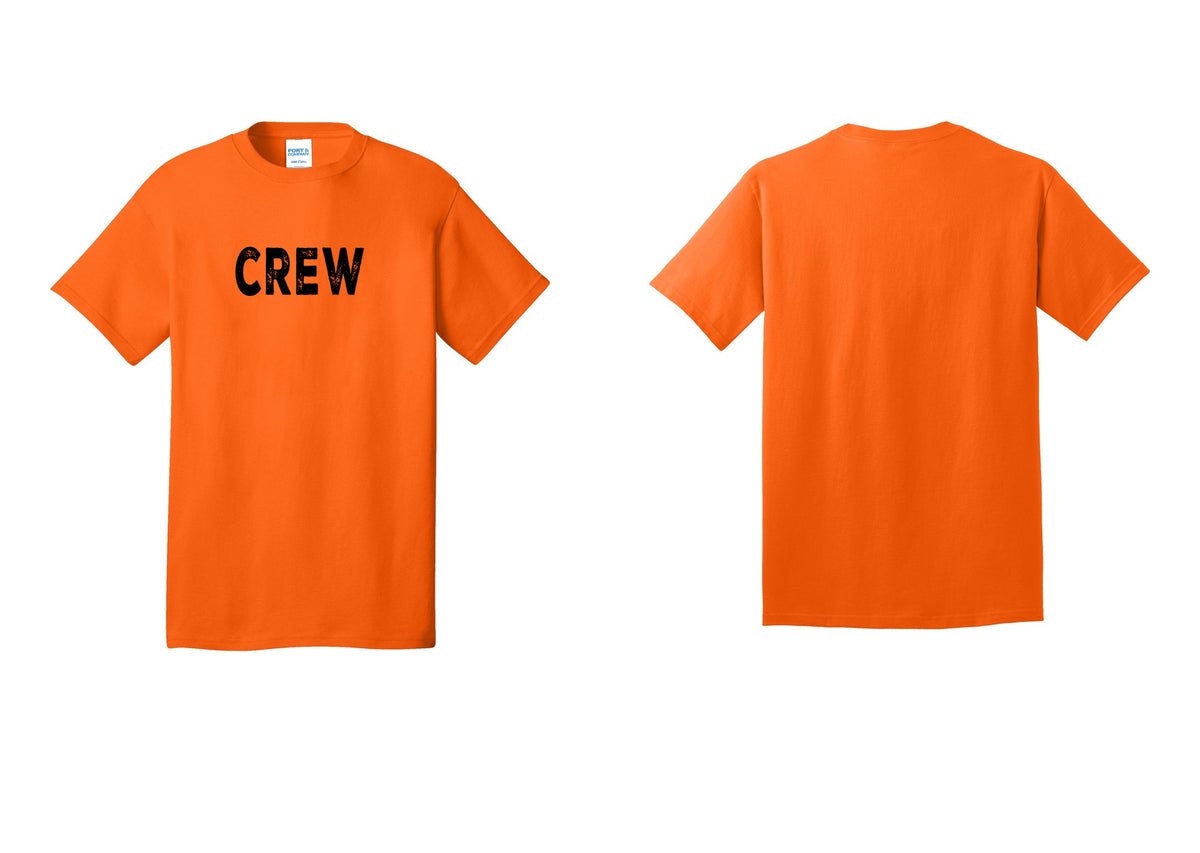 NYC Factory Crew T-Shirt for Event Staff & Production Teams (Rustic) - Front Only - Safety Orange