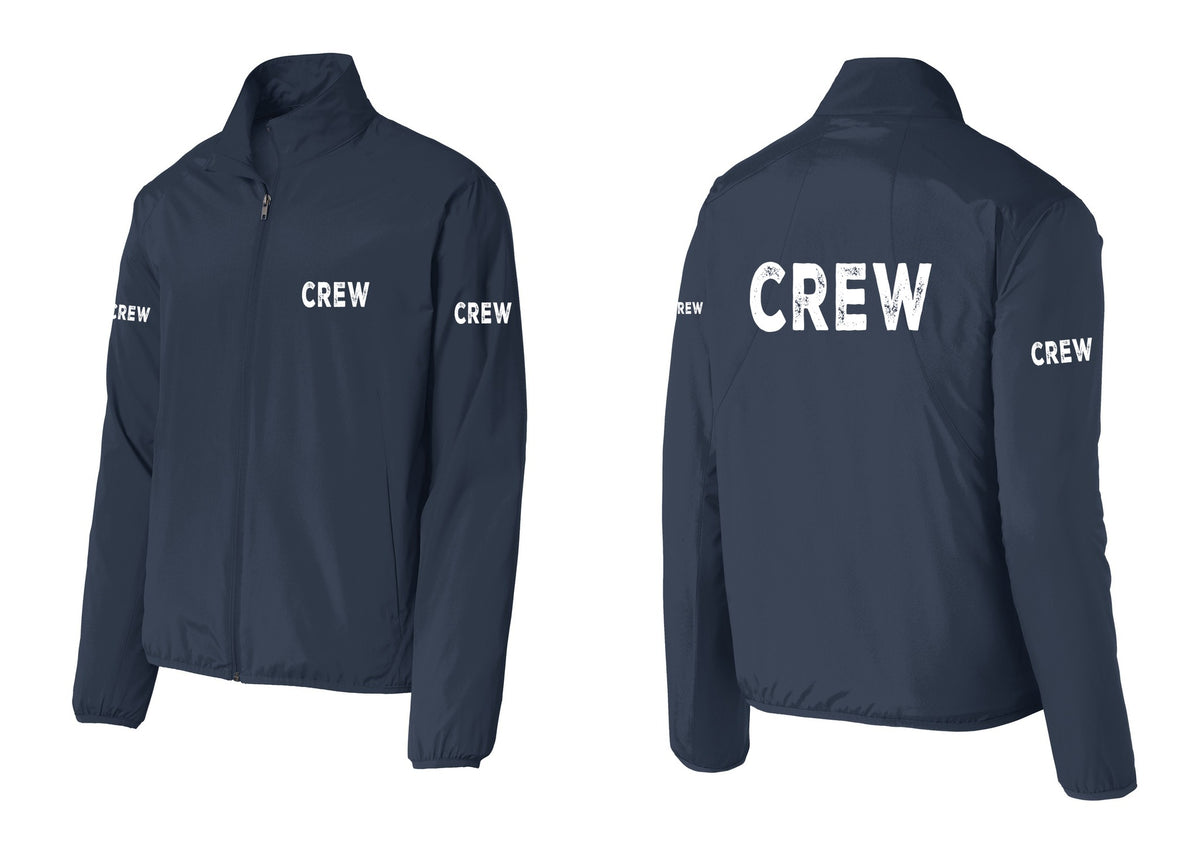 NYC Factory Crew Windbreaker Full-Zip Jacket for Event Staff & Production Teams (Rustic) - Chest + Back + Crew Sleeves - Dress Blue Navy