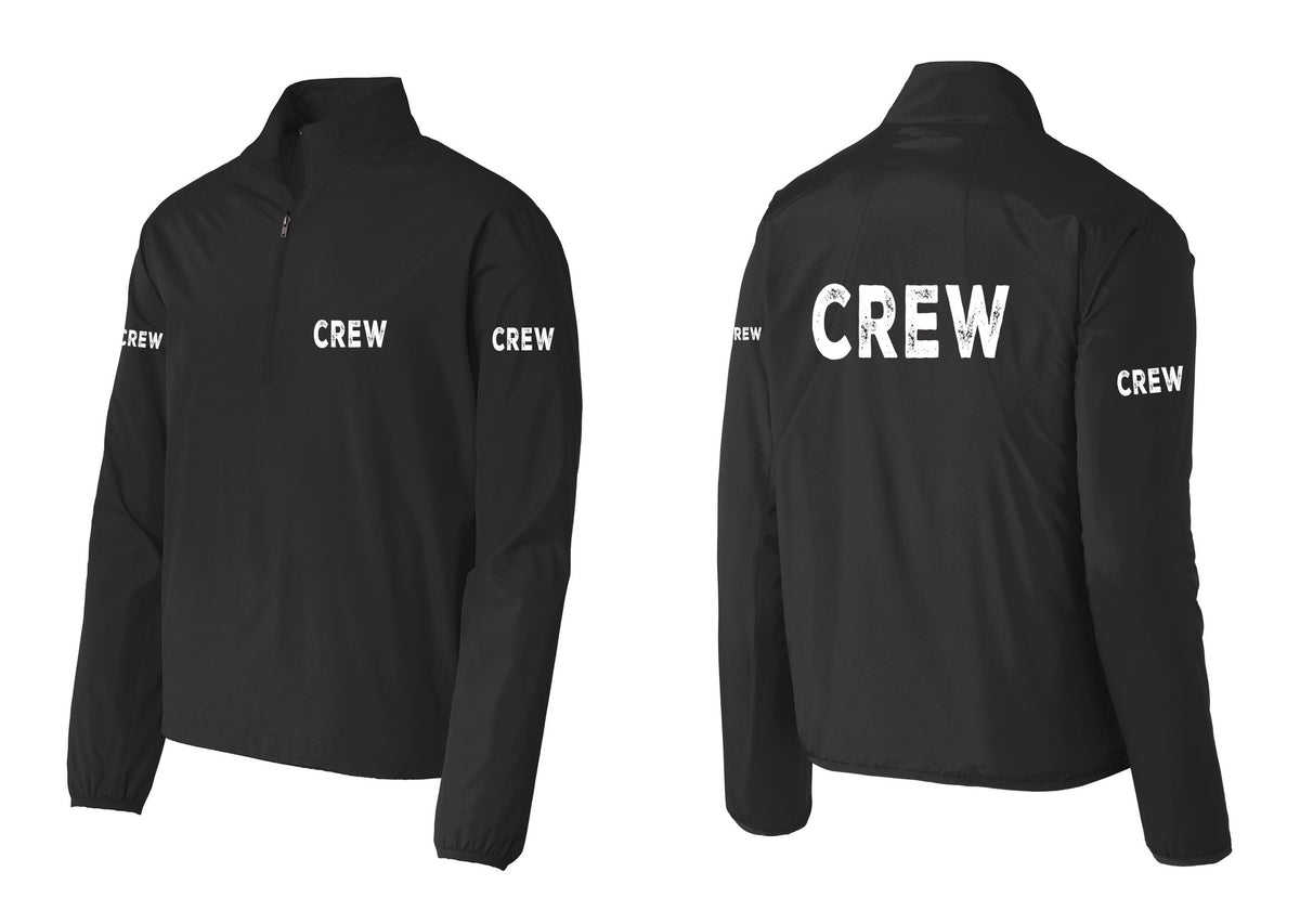 NYC Factory Crew Windbreaker 1/2-Zip Pullover for Event Staff & Production Teams (Rustic) - Chest + Back + Crew Sleeves - Black