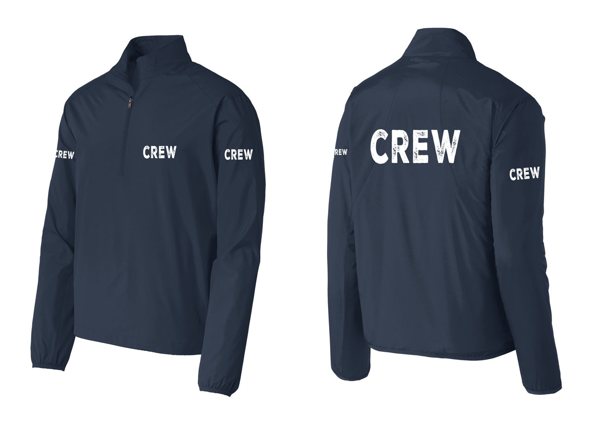 NYC Factory Crew Windbreaker 1/2-Zip Pullover for Event Staff & Production Teams (Rustic) - Chest + Back + Crew Sleeves - Dress Blue Navy