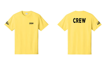 NYC Factory Crew T-Shirt for Event Staff & Production Teams (Rustic) - Chest + Back + US Flag Sleeve - Yellow