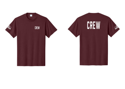 NYC Factory Crew T-Shirt, Condensed Lettering - Chest + Back + US Flag Sleeve - Athletic Maroon
