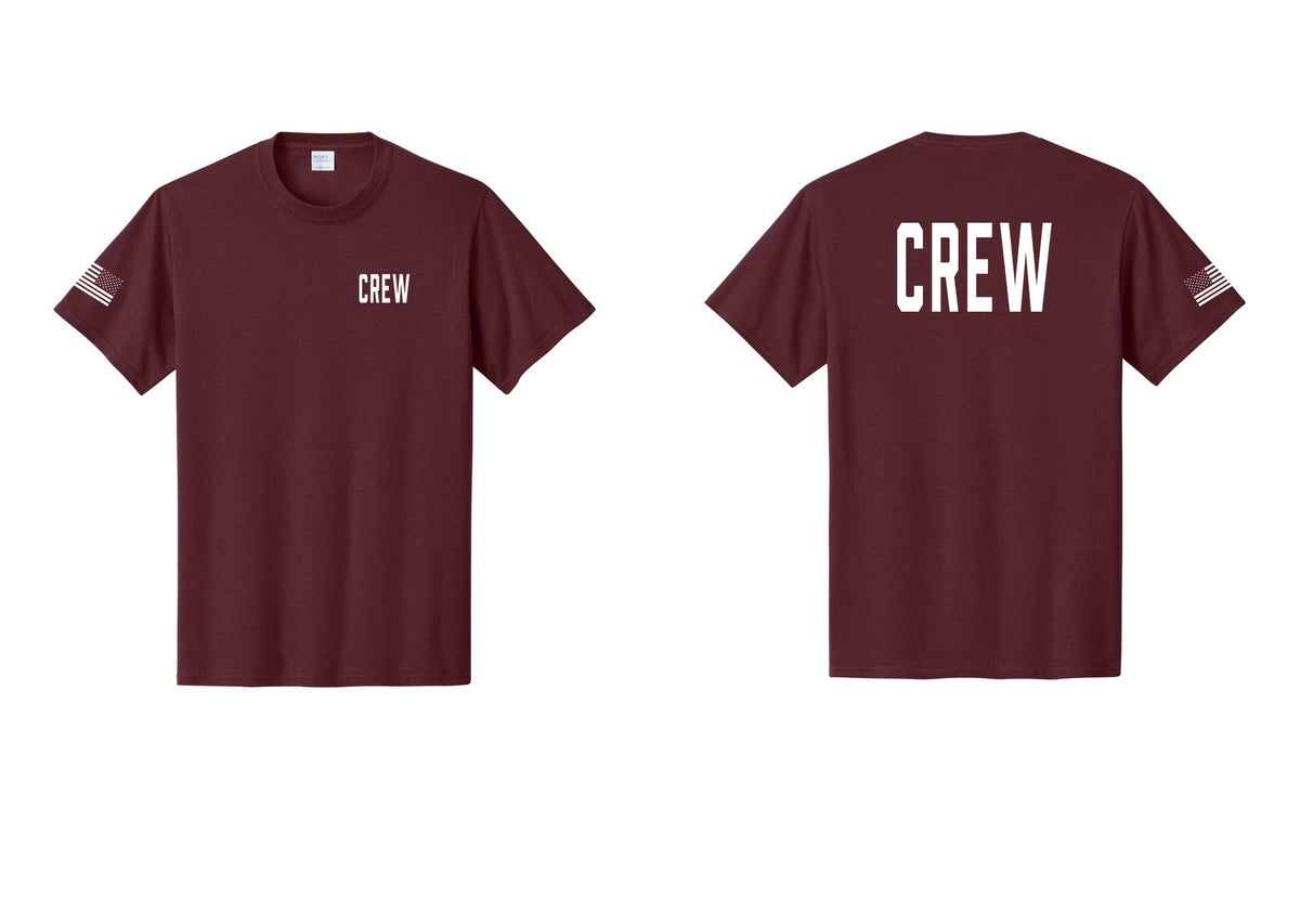 NYC Factory Crew T-Shirt for Event Staff & Production Teams (Classic) - Chest + Back + US Flag Sleeve - Athletic Maroon