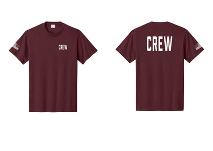 NYC Factory Crew T-Shirt for Event Staff & Production Teams (Classic) - Chest + Back + US Flag Sleeve - Athletic Maroon