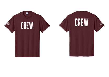 NYC Factory Crew T-Shirt for Event Staff & Production Teams (Classic) - Front + Back + US Flag Sleeve - Athletic Maroon