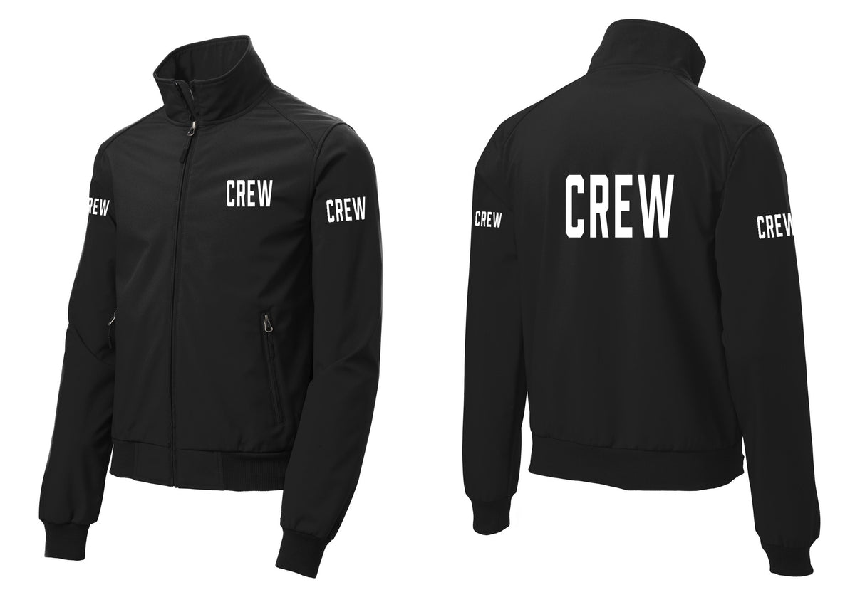 NYC Factory Crew Soft Shell Bomber Jacket for Event Staff & Production Teams (Classic) - Chest + Back + Crew Sleeves - Black
