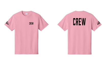 NYC Factory Crew T-Shirt for Event Staff & Production Teams (Classic) - Chest + Back + US Flag Sleeve - Candy Pink