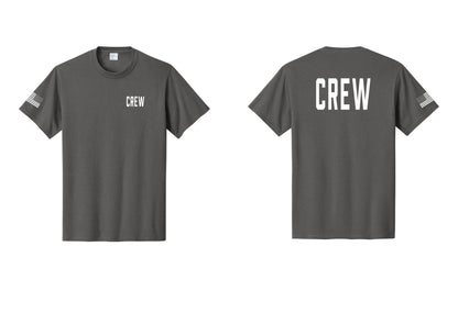 NYC Factory Crew T-Shirt for Event Staff & Production Teams (Classic) - Chest + Back + US Flag Sleeve - Charcoal