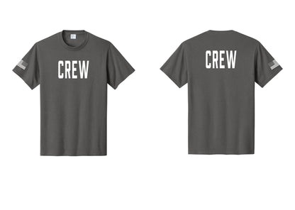 NYC Factory Crew T-Shirt, Condensed Lettering - Front + Back + US Flag Sleeve - Charcoal