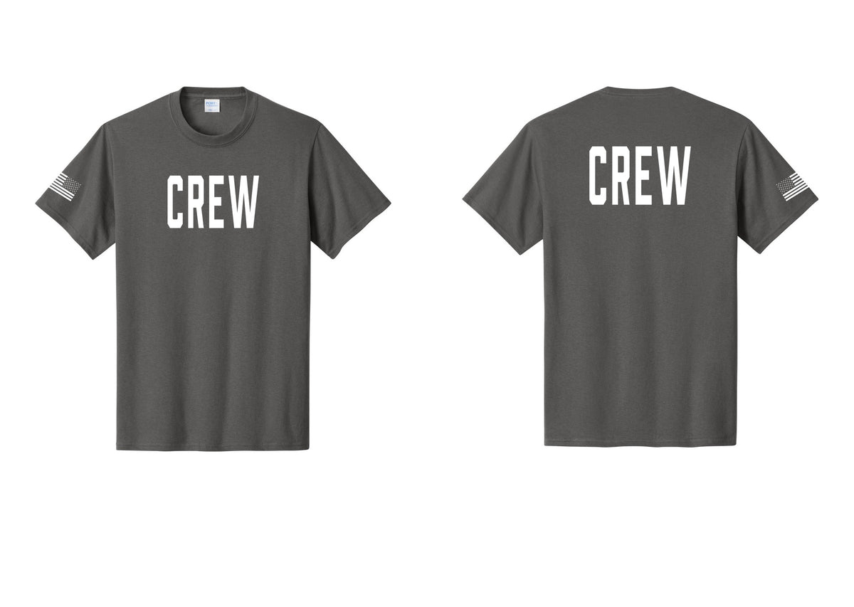 NYC Factory Crew T-Shirt for Event Staff & Production Teams (Classic) - Front + Back + US Flag Sleeve - Charcoal