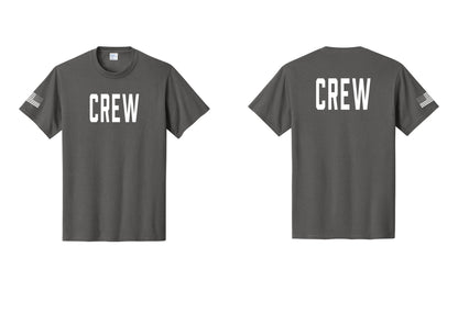 NYC Factory Crew T-Shirt for Event Staff & Production Teams (Classic) - Front + Back + US Flag Sleeve - Charcoal