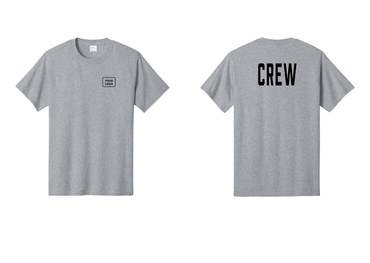 NYC Factory Custom Logo Crew T-Shirt, Condensed Lettering - Your Logo + Back - Athletic Heather