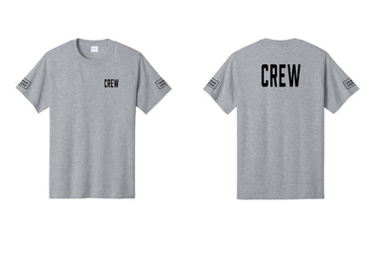 NYC Factory Custom Logo Crew T-Shirt, Condensed Lettering - Chest + Back + Your Logo Sleeves - Athletic Heather