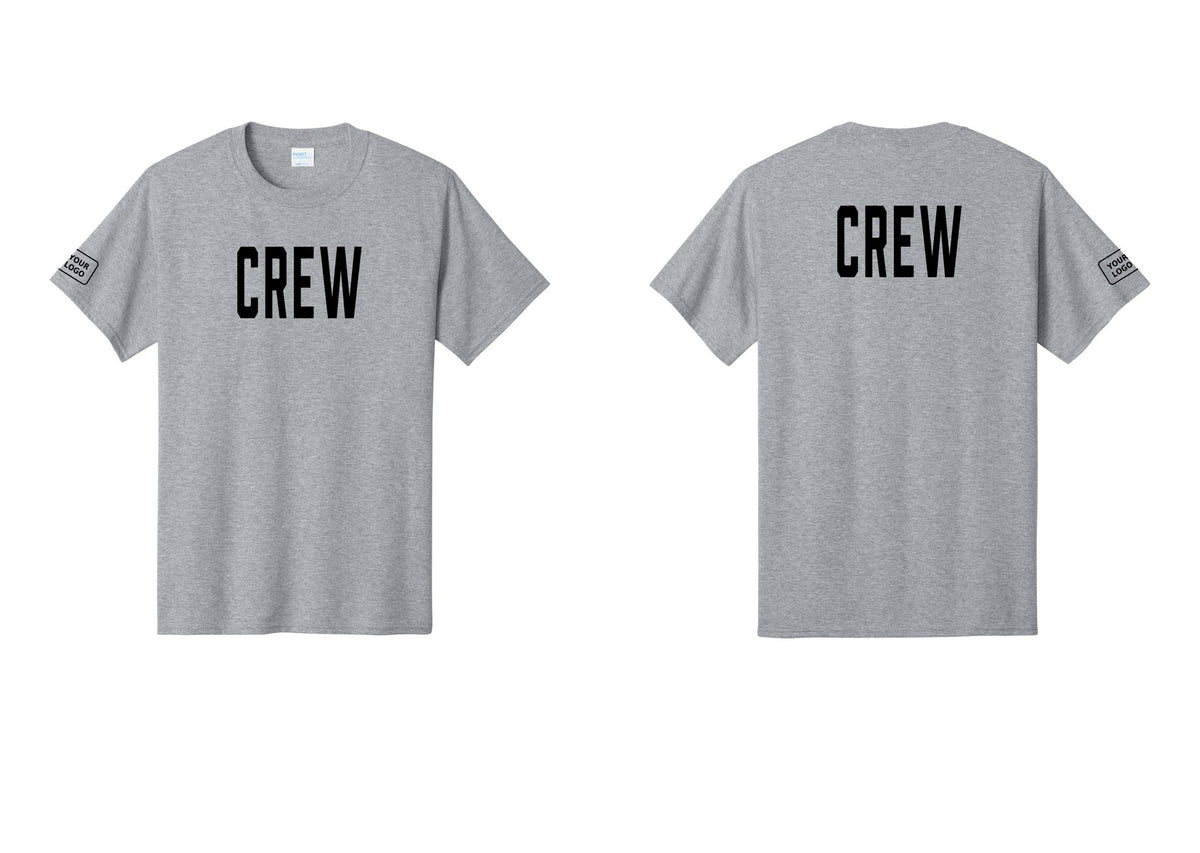 NYC Factory Custom Logo Crew T-Shirt, Condensed Lettering - Front + Back + Your Logo Sleeve - Athletic Heather