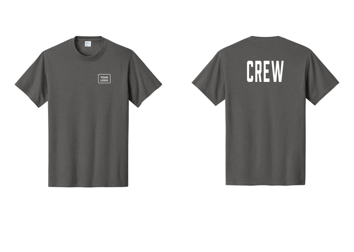 NYC Factory Custom Logo Crew T-Shirt, Condensed Lettering - Your Logo + Back - Charcoal
