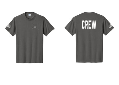NYC Factory Custom Work Crew Uniform Tee with Your Logo (Classic) - Your Logo + Back + US Flag Sleeve - Charcoal