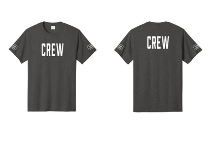 NYC Factory Custom Logo Crew T-Shirt, Condensed Lettering - Front + Back + Your Logo Sleeves - Dark Heather Grey