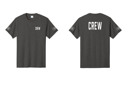 NYC Factory Custom Logo Crew T-Shirt, Condensed Lettering - Chest + Back + Your Logo Sleeves - Dark Heather Grey