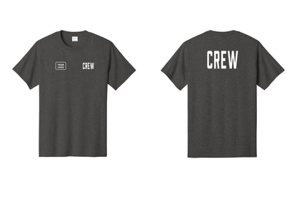NYC Factory Custom Logo Crew T-Shirt, Condensed Lettering - CREW + Your Logo + Back - Dark Heather Grey