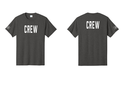 NYC Factory Custom Logo Crew T-Shirt, Condensed Lettering - Front + Back + Your Logo Sleeve - Dark Heather Grey