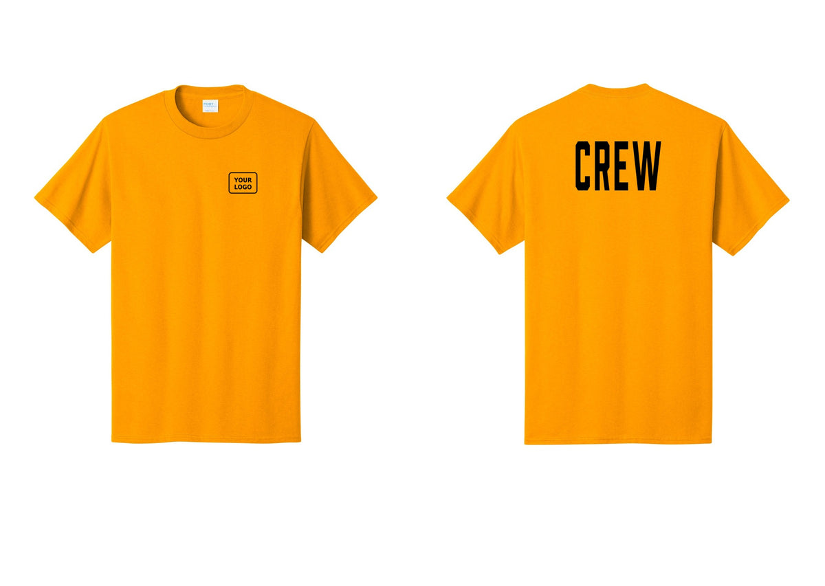 NYC Factory Custom Logo Crew T-Shirt, Condensed Lettering - Your Logo + Back - Gold