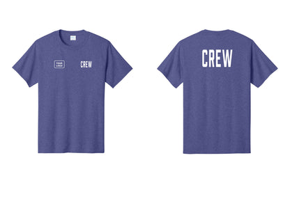 NYC Factory Custom Logo Crew T-Shirt, Condensed Lettering - CREW + Your Logo + Back - Heather Purple