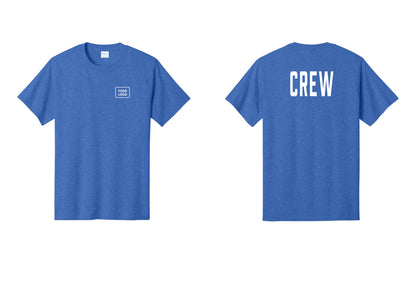 NYC Factory Custom Logo Crew T-Shirt, Condensed Lettering - Your Logo + Back - Heather Royal