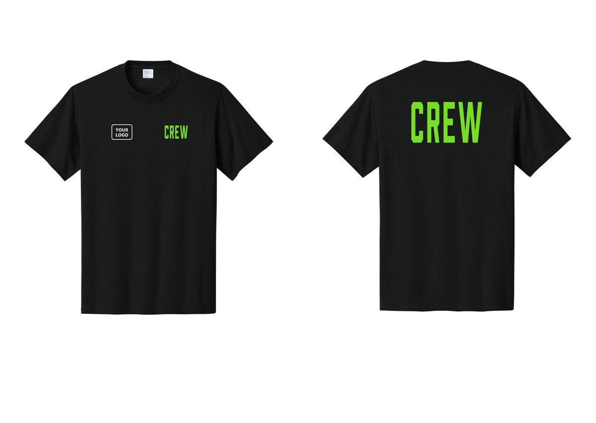 NYC Factory Custom Work Crew Uniform Tee with Your Logo (Classic) - CREW + Your Logo + Back - Black / Neon