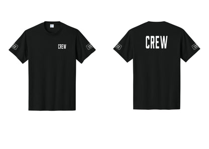 NYC Factory Custom Logo Crew T-Shirt, Condensed Lettering - Chest + Back + Your Logo Sleeves - Black