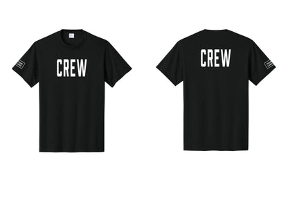 NYC Factory Custom Logo Crew T-Shirt, Condensed Lettering - Front + Back + Your Logo Sleeve - Black