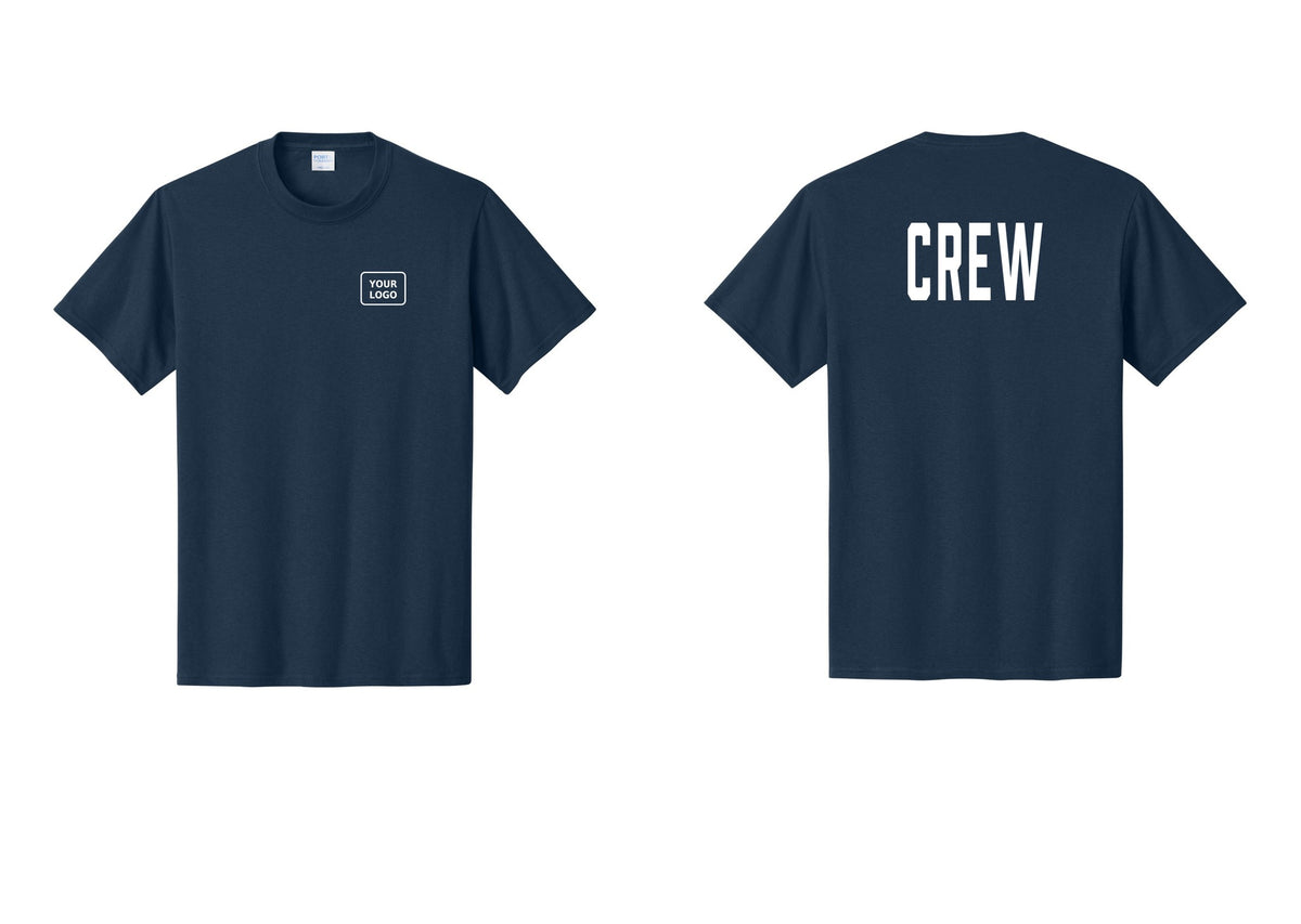NYC Factory Custom Logo Crew T-Shirt, Condensed Lettering - Your Logo + Back - Navy