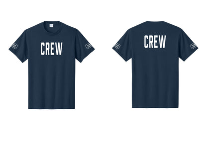 NYC Factory Custom Logo Crew T-Shirt, Condensed Lettering - Front + Back + Your Logo Sleeves - Navy