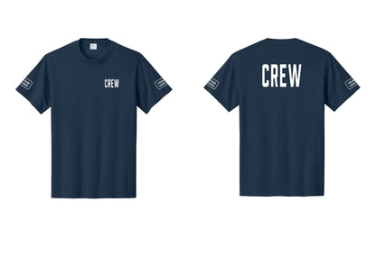 NYC Factory Custom Logo Crew T-Shirt, Condensed Lettering - Chest + Back + Your Logo Sleeves - Navy