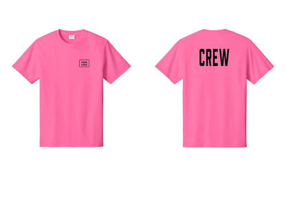 NYC Factory Custom Logo Crew T-Shirt, Condensed Lettering - Your Logo + Back - Neon Pink
